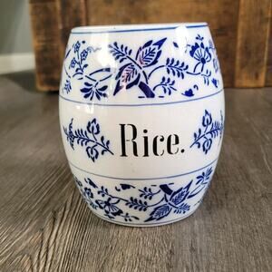 Vintage Blue Onion Rice Cannister NO Lid Blue & White